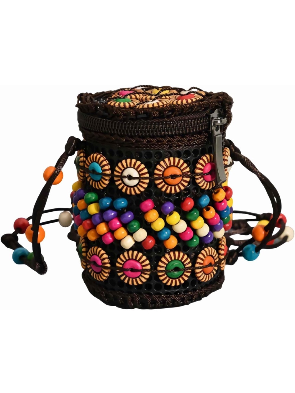 Handmade Beaded Cylinder Crossbody Bag - Multicolor